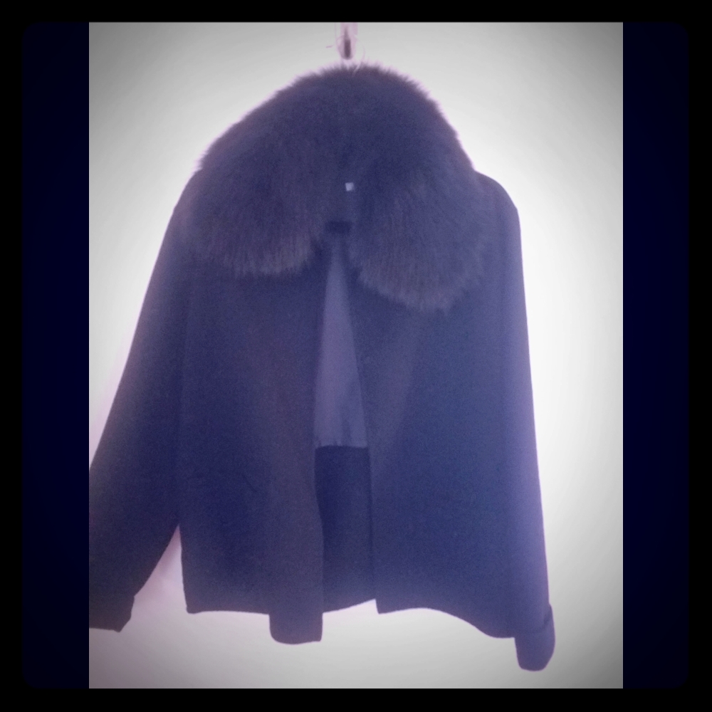 Carole Little wool jacket with fox fur collar